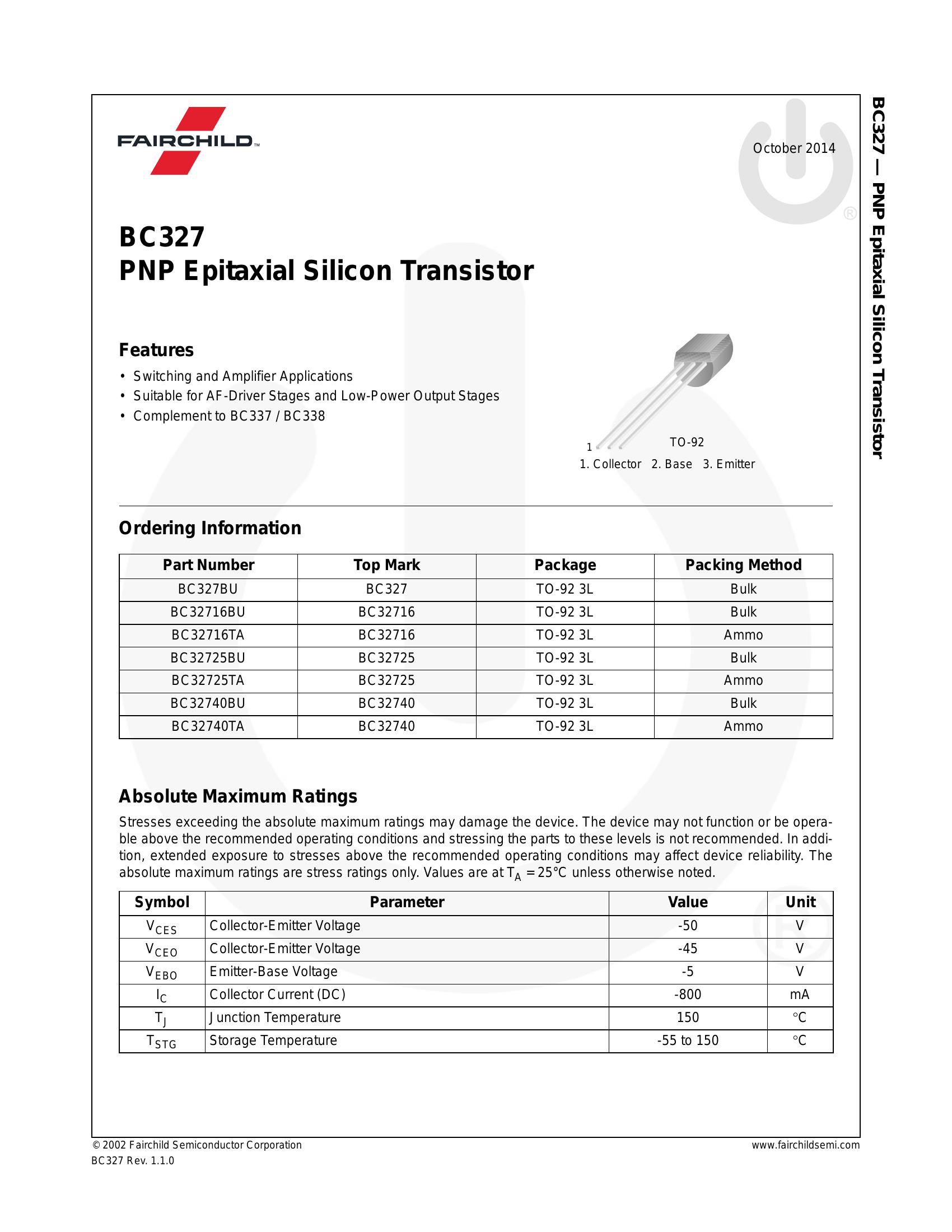 BC327 Transistor Pinout, Datasheet, Equivalent, Circuit, 44% OFF
