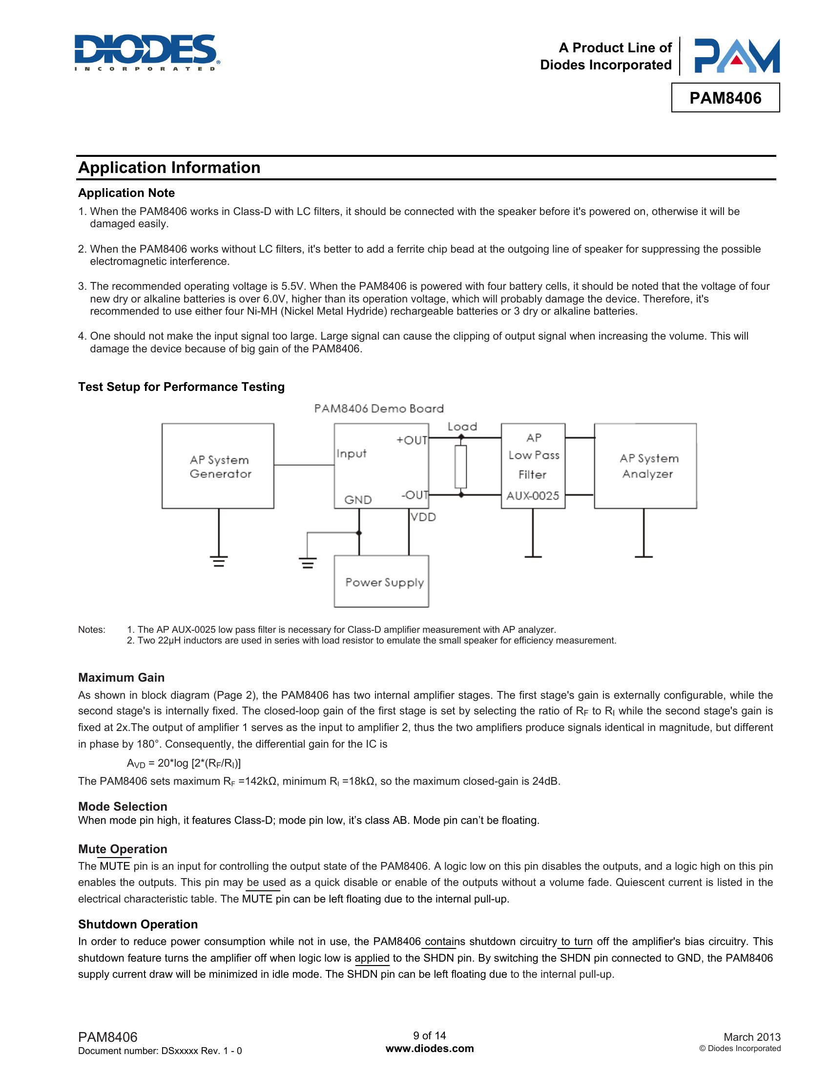 PAM8406 Series by Diodes Incorporated Datasheet