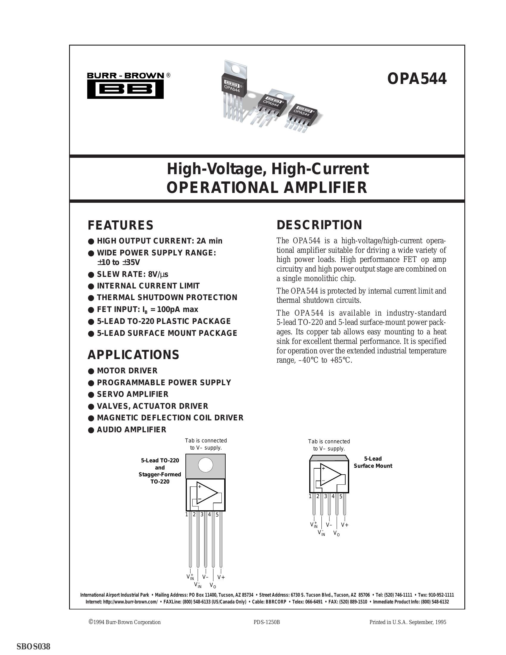 OPA544T Datasheet | Burr Brown - AiEMA