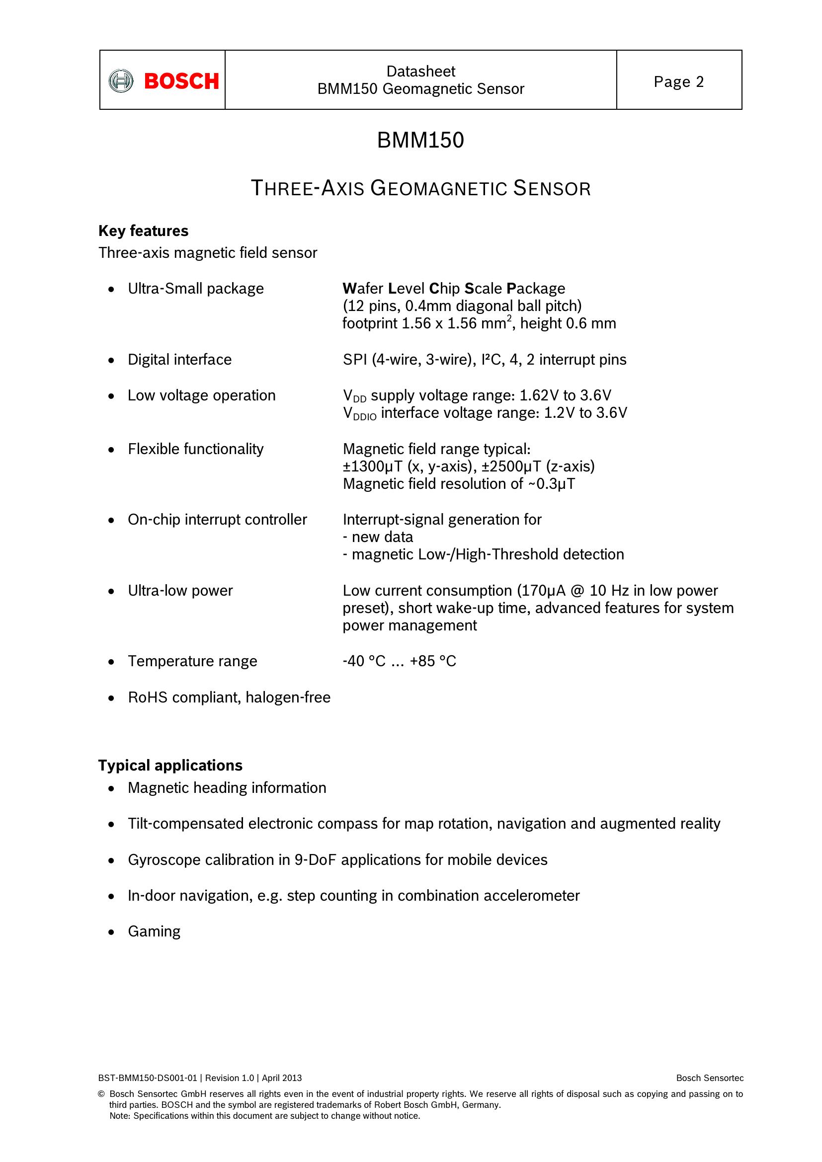 BMM150 Datasheet Bosch Sensortec AiEMA