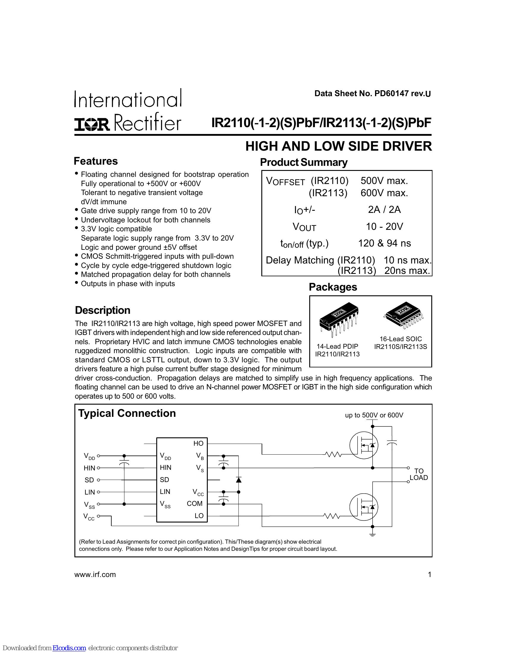 IR2110 MOSFET Driver Datasheet, Pinout, Circuit Equivalents, 46% OFF