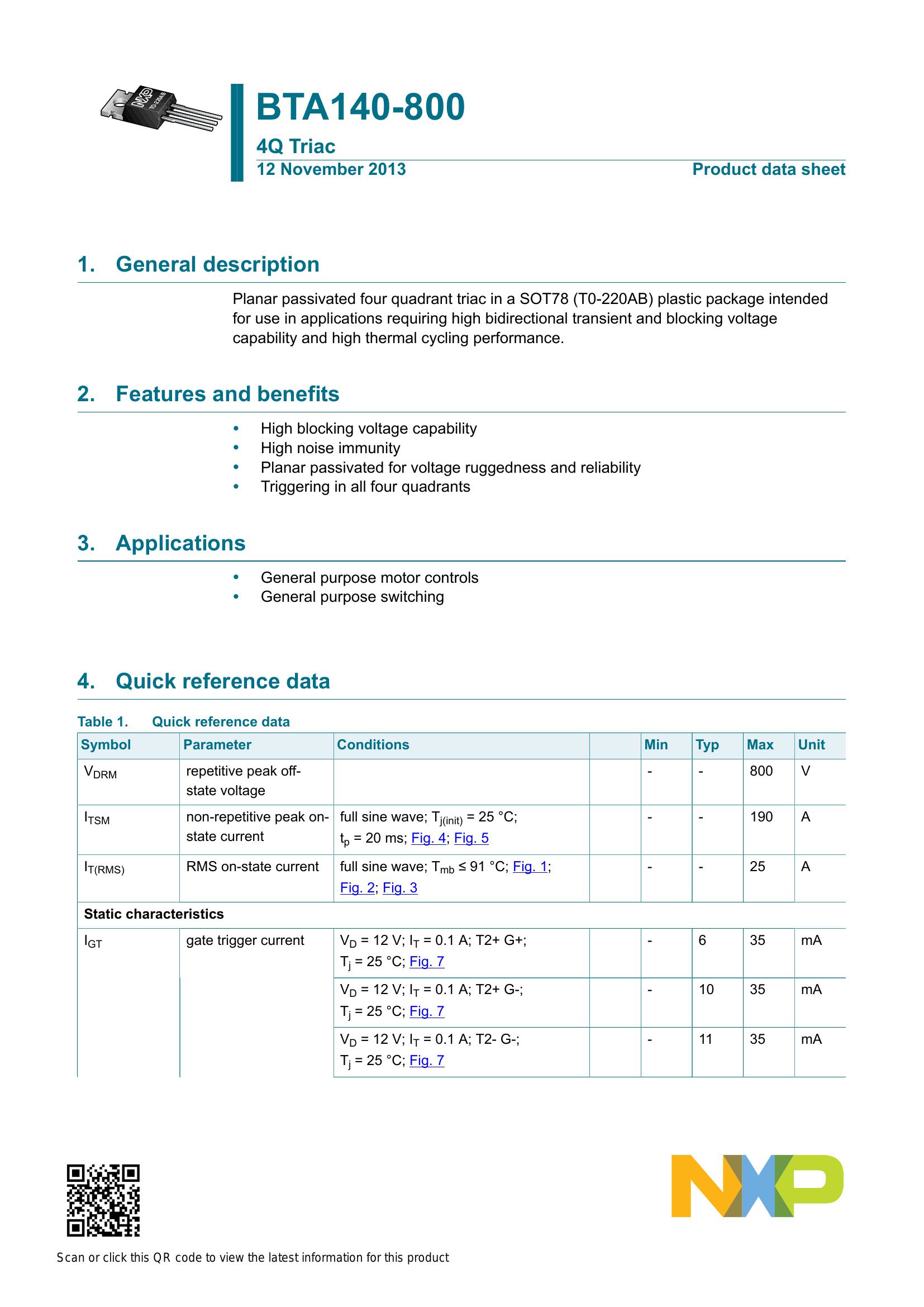 BTA140-800 Datasheet Pinout NXP AiEMA, 59% OFF