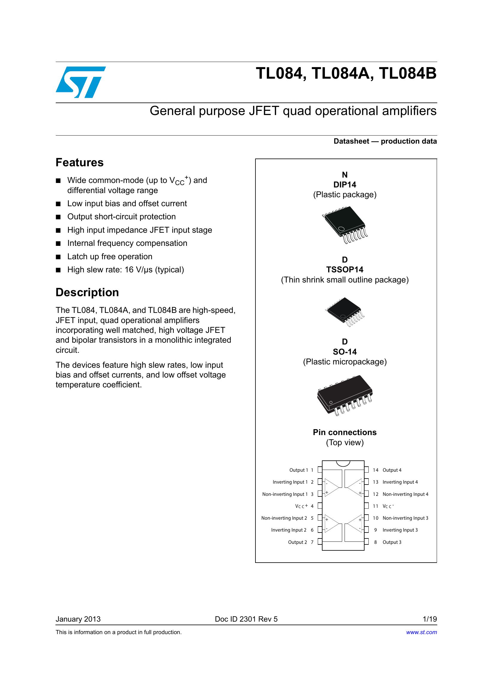 TL084 Op-Amp Pinout, Datasheet, Features Equivalents, 52% OFF